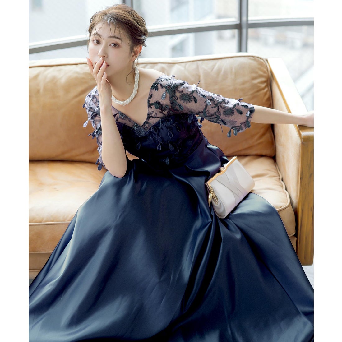 レティカ Retica フラワーレース刺繍切替 大人Aライン フレアロング