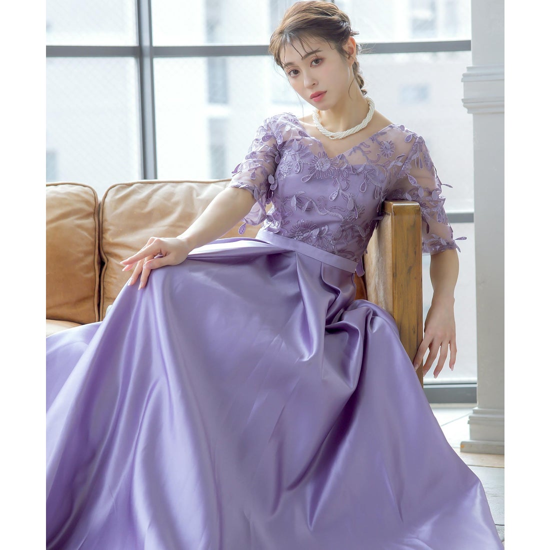 レティカ Retica パーティードレス フラワーレース刺繍 切替 Aライン