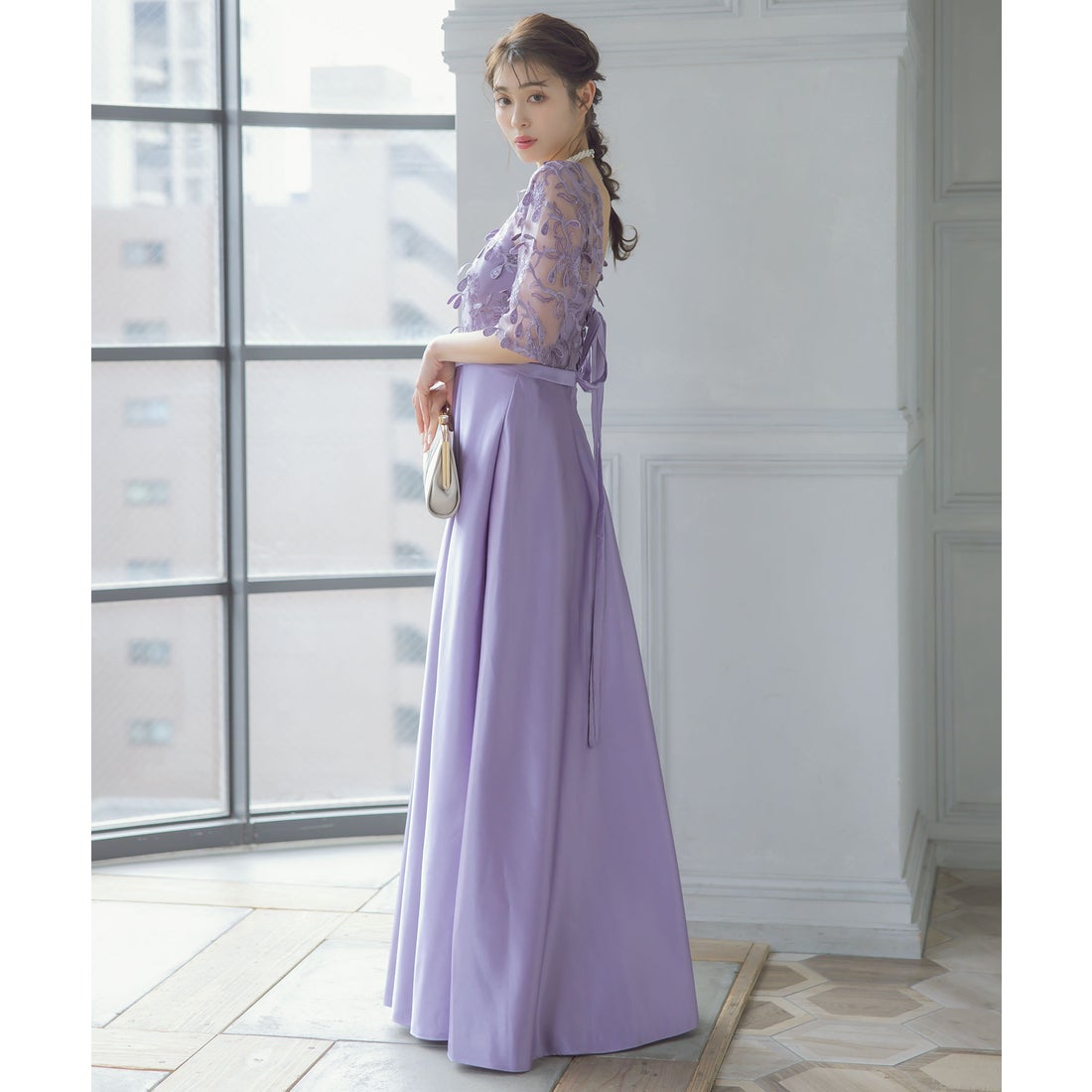 レティカ Retica パーティードレス フラワーレース刺繍 切替 Aライン