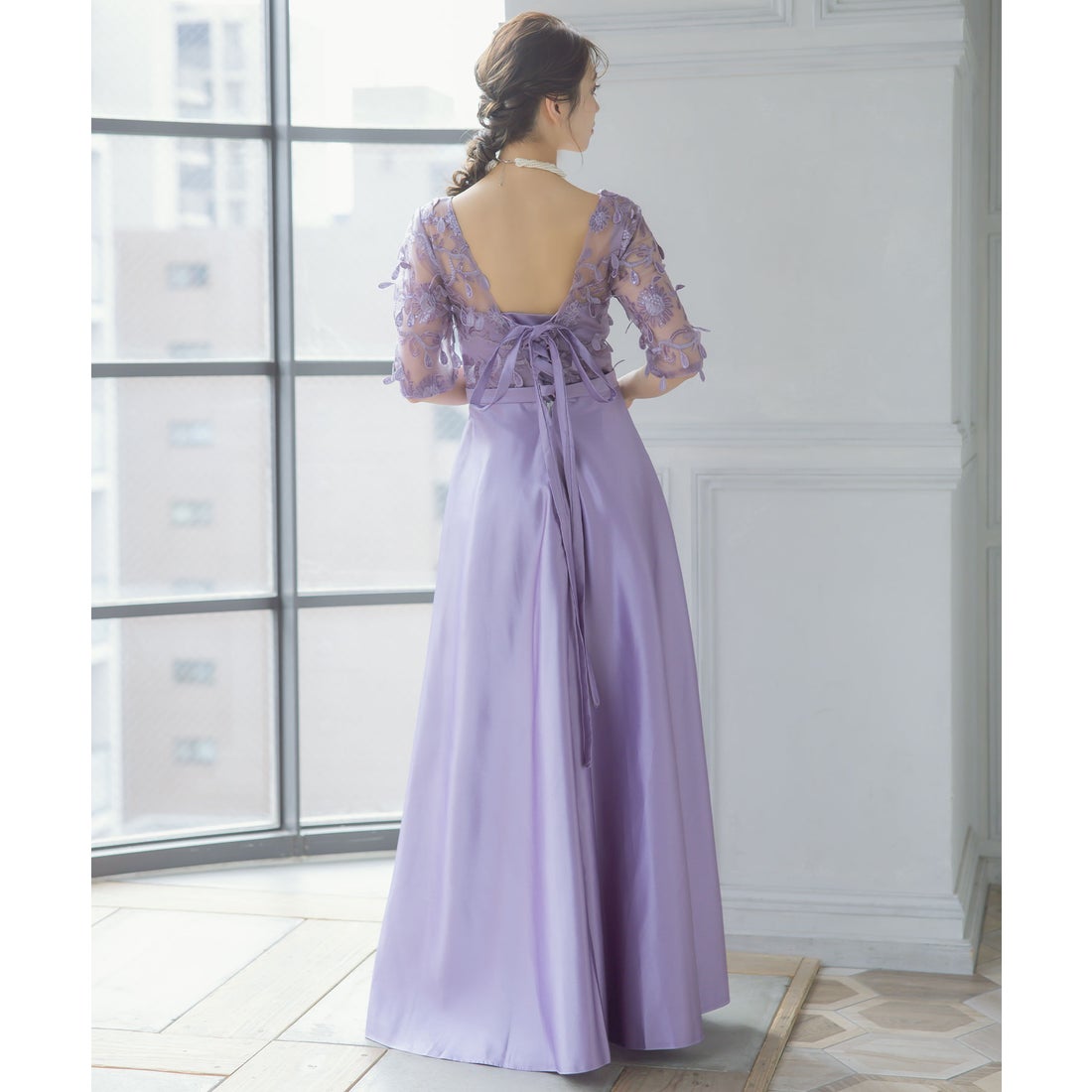 レティカ Retica パーティードレス フラワーレース刺繍 切替 Aライン