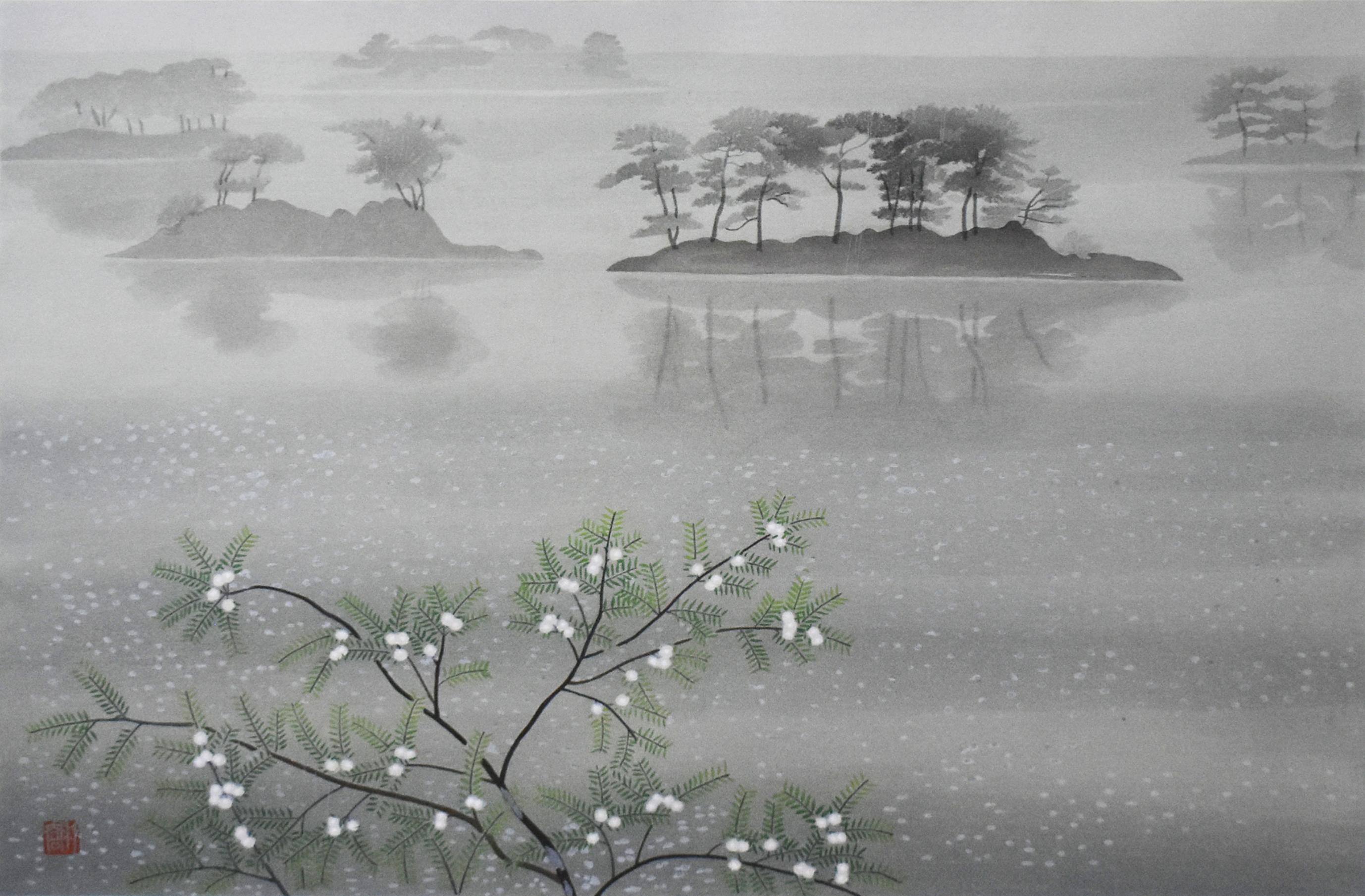 奥の細道句抄絵」より 象潟や雨に西施がねぶの花 | ｜正光画廊