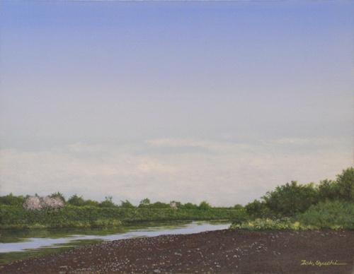 油彩画6号 「川のある風景（花咲く頃）」 6084 | ｜正光画廊