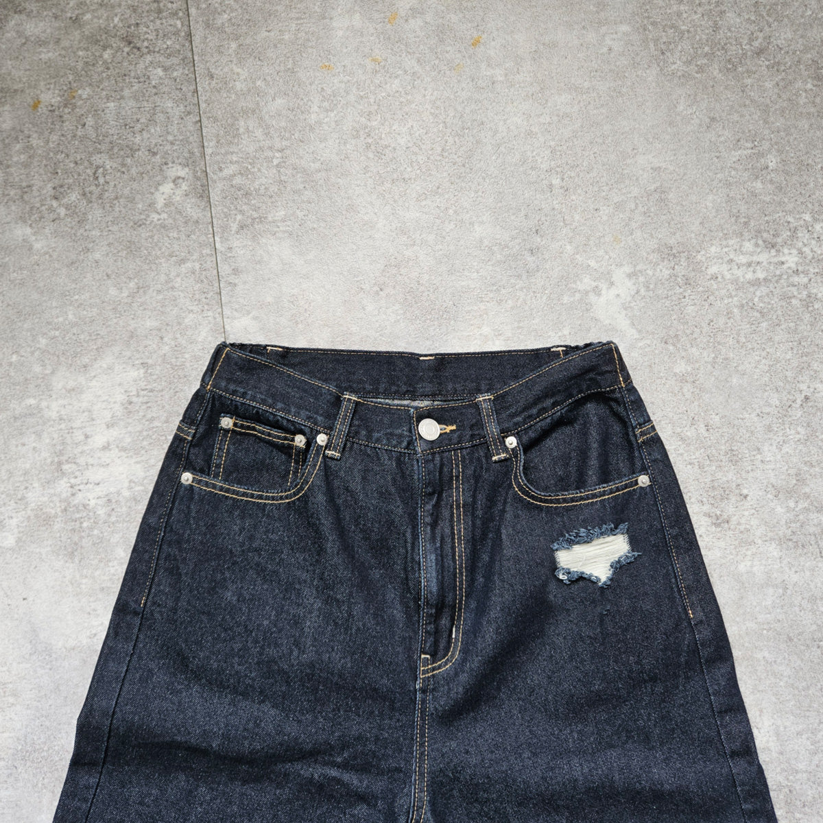 クラッシュダメージ加工リメイク風デニムワイドパンツ/ セレクト