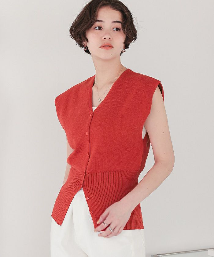 ノースリーブVネックリブニットベスト | titivate
