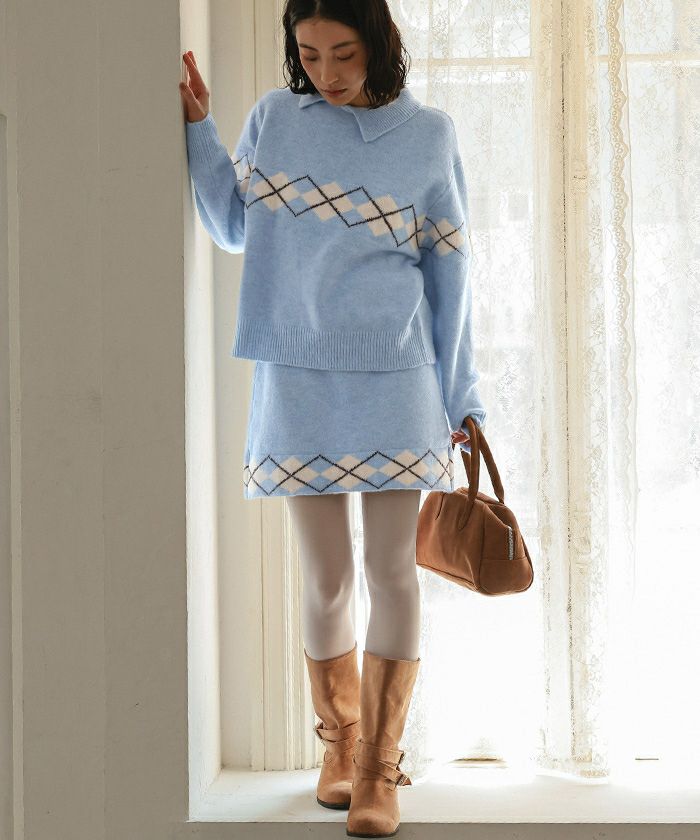 アーガイルアシンメトリーカラーニット【miette ミエット】 | titivate