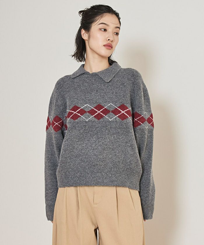 アーガイルアシンメトリーカラーニット【miette ミエット】 | titivate