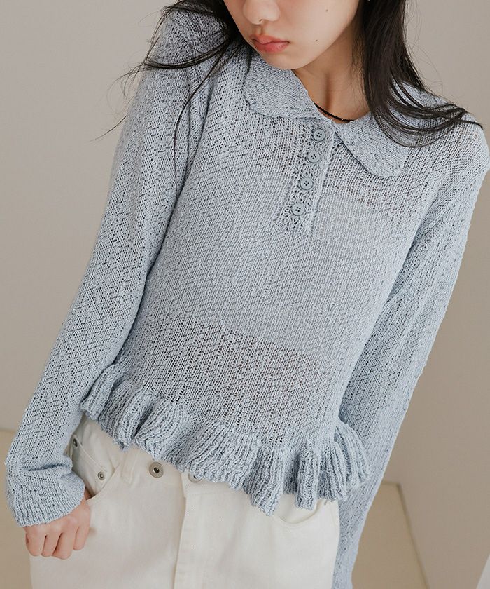 透かし編み裾フリルポロニット【miette ミエット】 | titivate