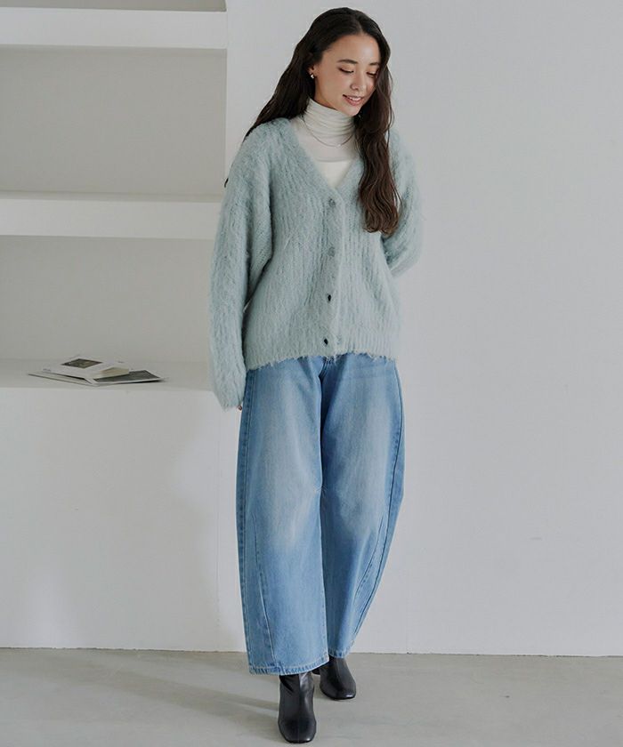 モヘアライクVネックシャギーニットカーディガン | titivate