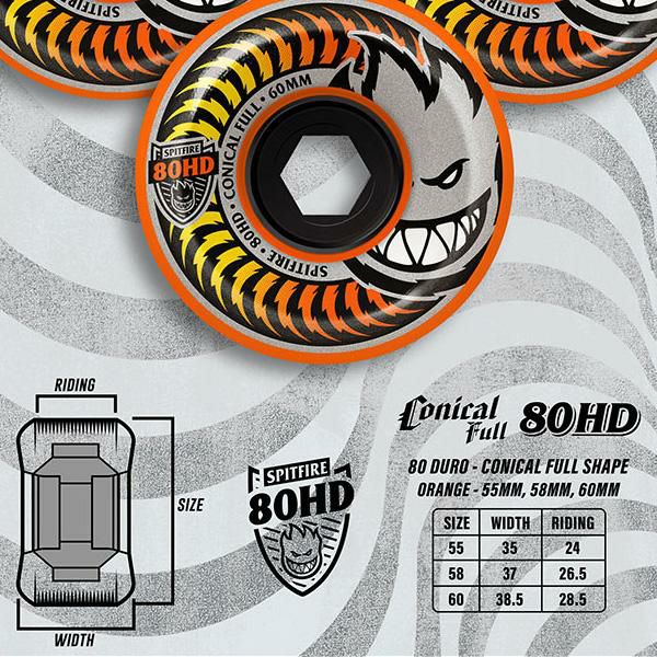 スケボー ソフトウィール SPITFIRE 80HD FADE ORANGE CONICAL FULL
