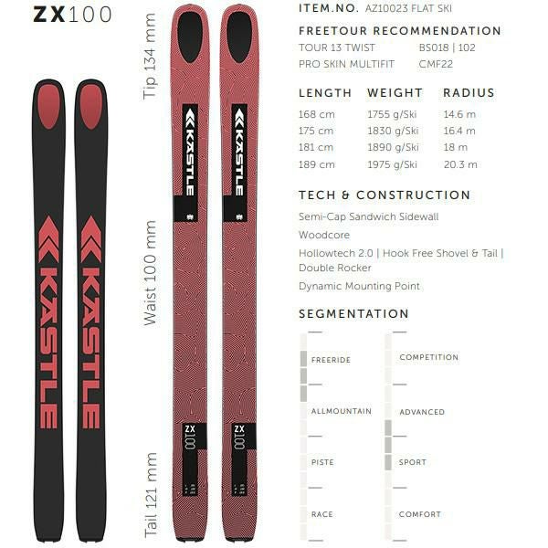 KASTLE フリーライドスキー 2026 ZX 100 スキー板 単品 (板のみ
