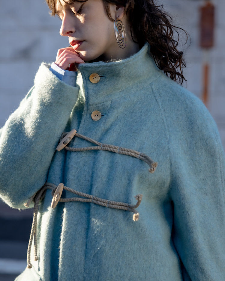 STAND COLLAR LOOSE WOOL COAT (TURQUOISE BLUE)(コート/SHCT25201