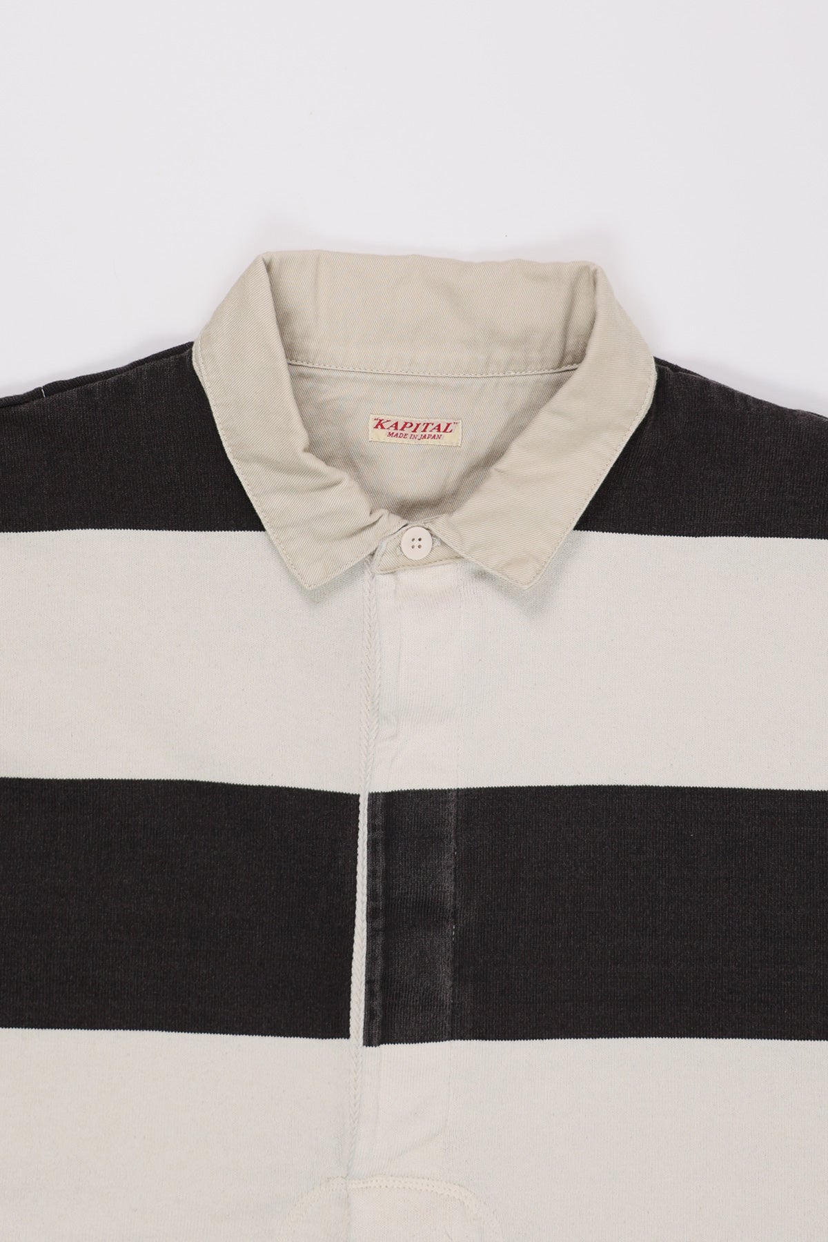 Kapital JAIL Stripe Jersey BIG Rugger Shirt | Black | Canoe Club