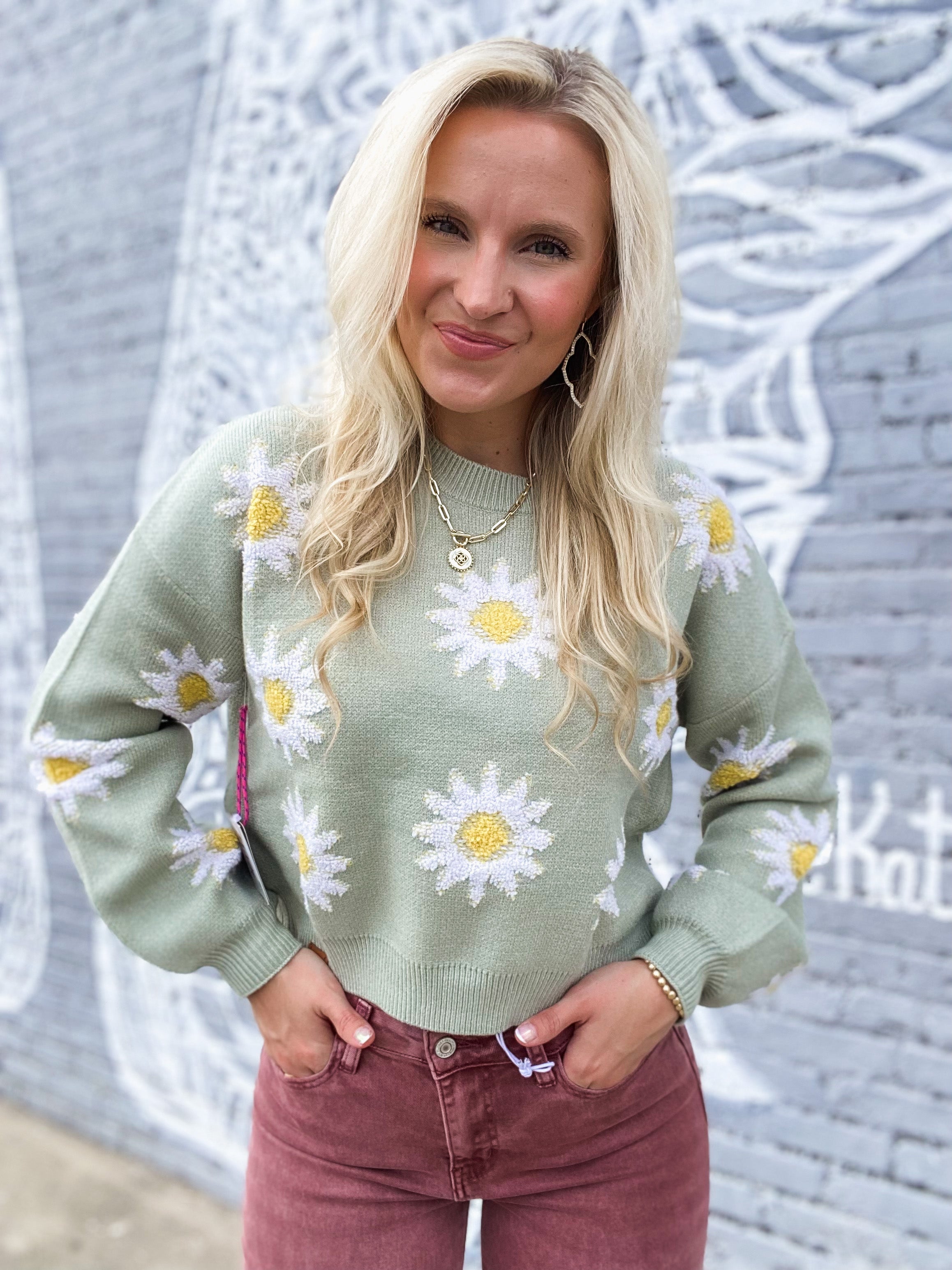 Daisy Simply Southern Cropped Green Sweater – Shopaholics Only