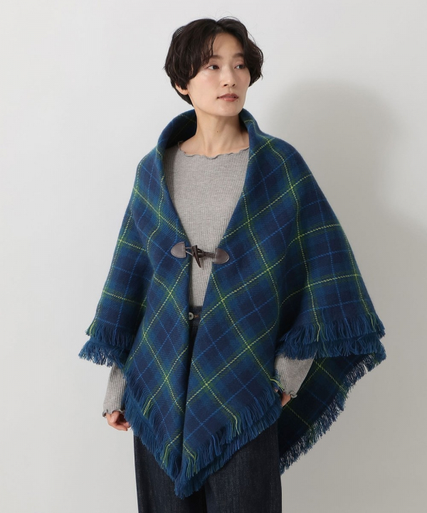 ジェンヌ グリーンネイビーチェックポンチョ M ジェンヌ グリーン