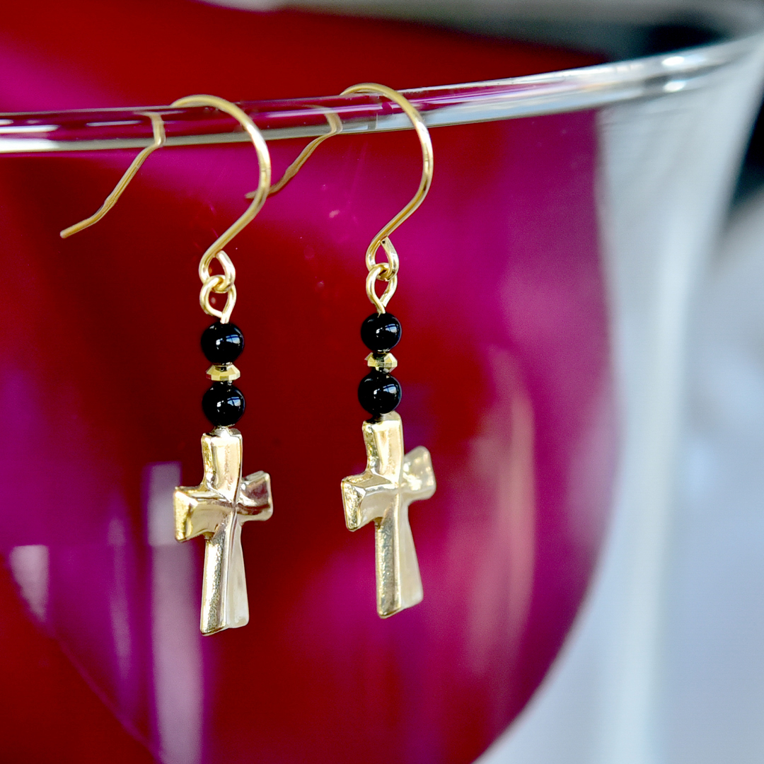 フックピアス K10イエローゴールド オニキス アクセサリーPePe