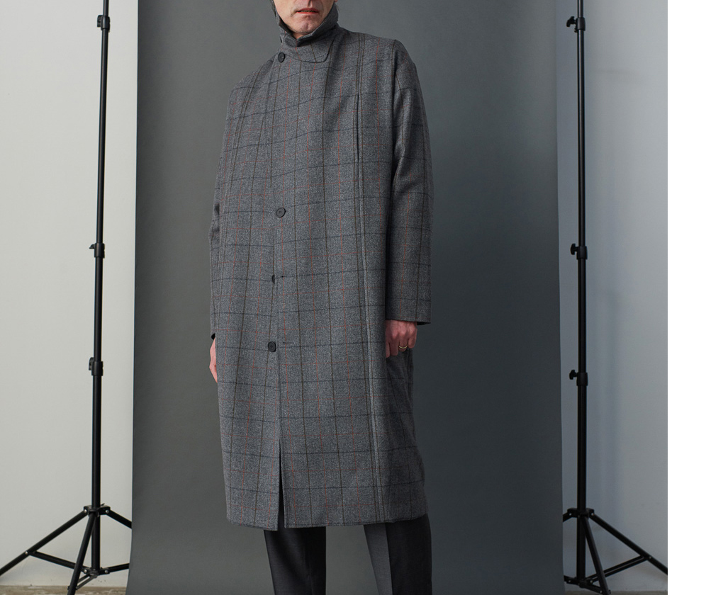 STUDIO NICHOLSON “WINDOWPANE CHECK WOOL OVERCOAT” | MAIDENS SHOP