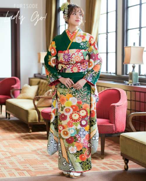 古典振袖（菊柄／緑）22047 ｜おりえん