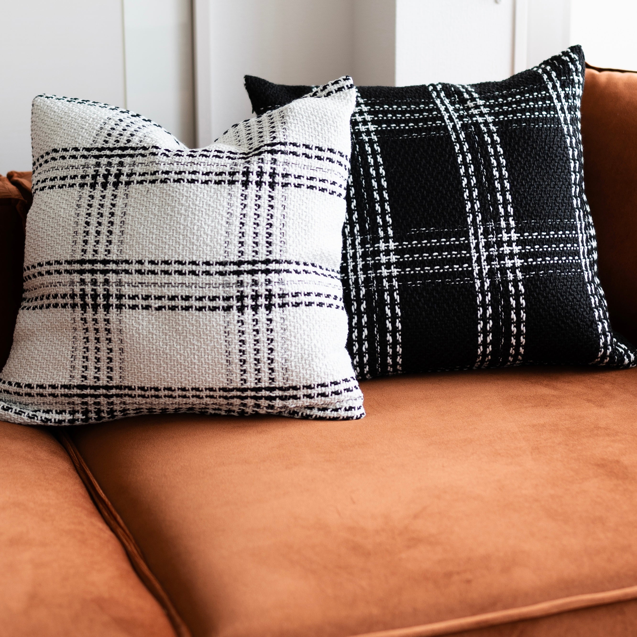 モノトーングレンチェック クッションカバー