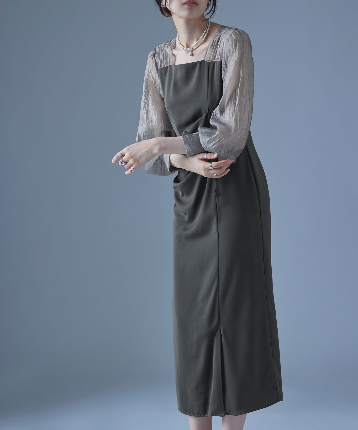 ドレープデザインIラインドレス｜パーティードレス・結婚式ワンピース