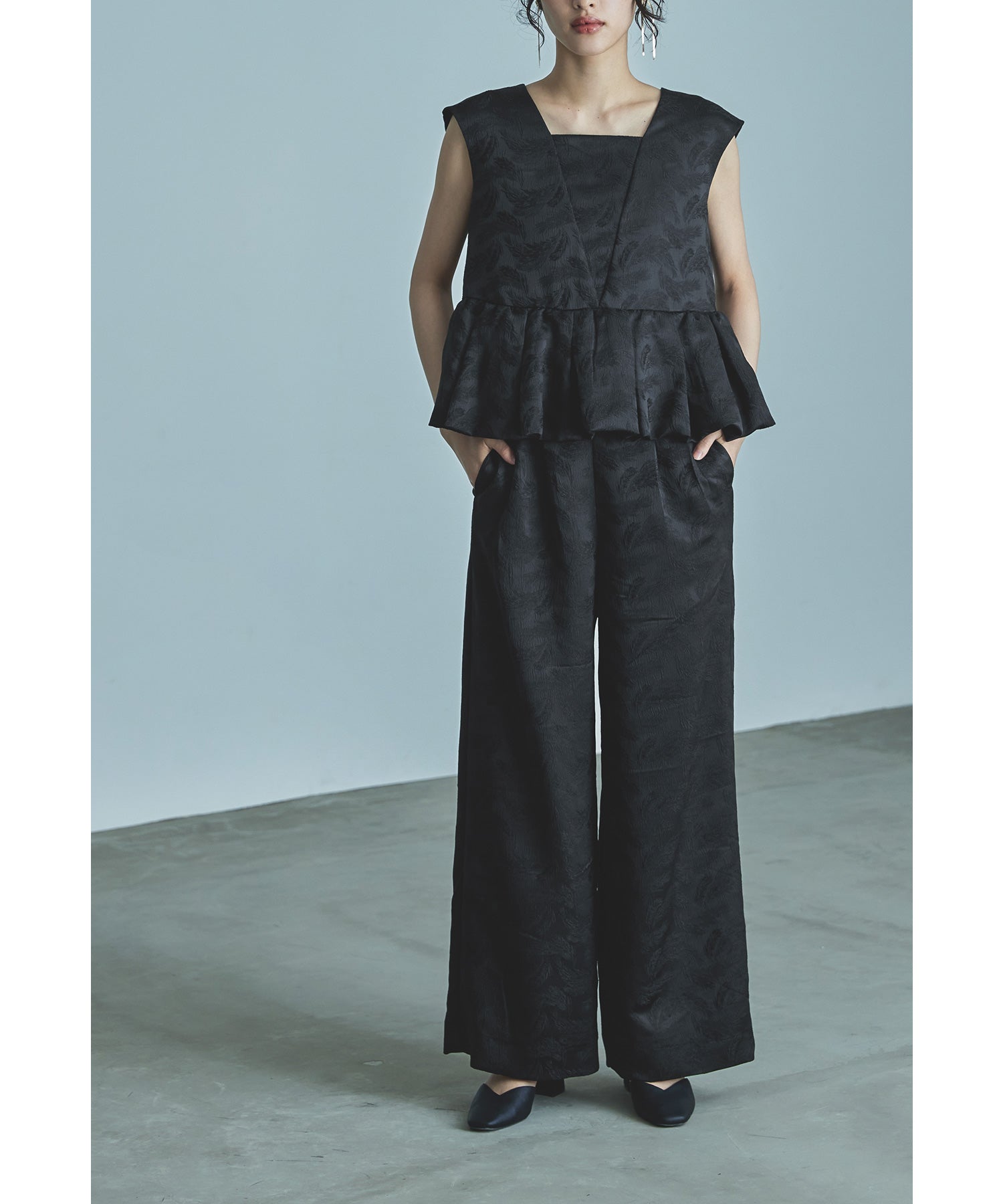 ペプラムセットアップドレス ワイドパンツ パンツドレス パーティー