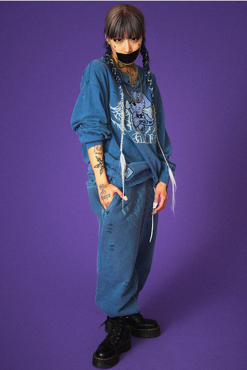 GALFY (ガルフィー) 染め染めわんちゃんボロボロンTee NAVY / ロック