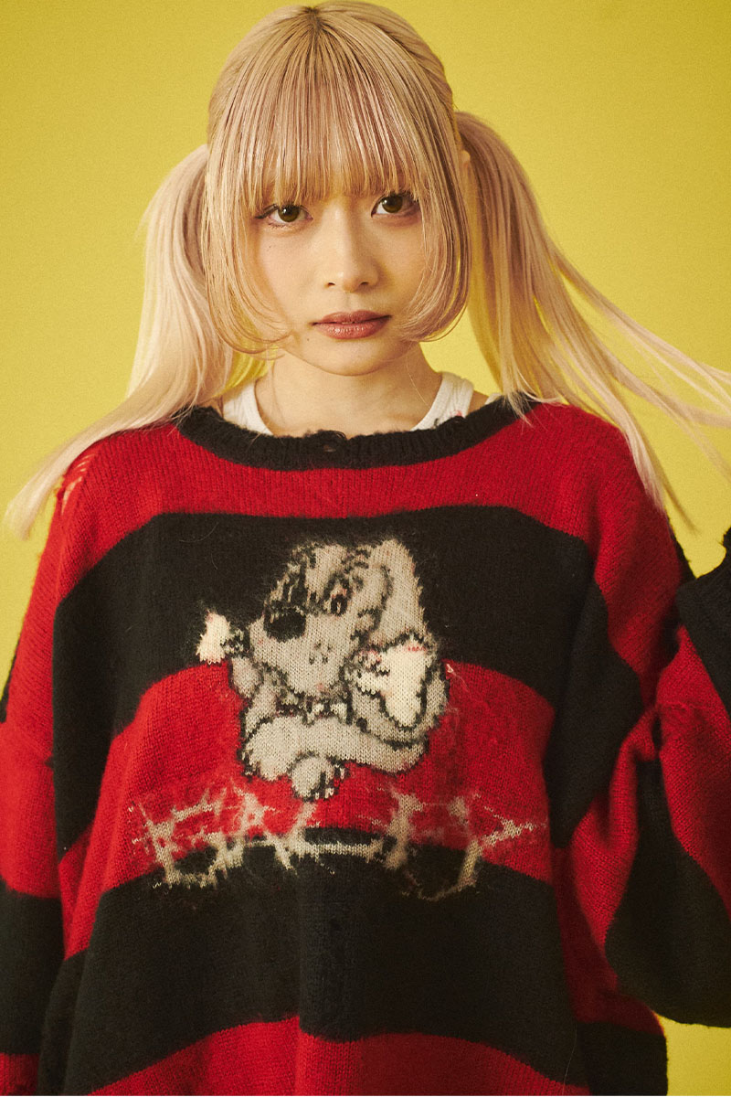 GALFY (ガルフィー) ボロボロカートニット RED/BLACK / ロック