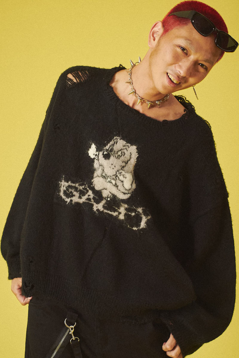 GALFY (ガルフィー) ボロボロカートニット BLACK / ロックファッション