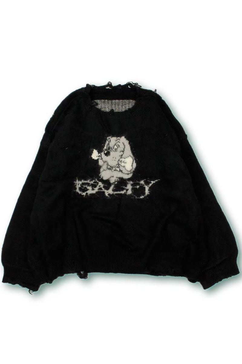 GALFY (ガルフィー) ボロボロカートニット BLACK / ロックファッション