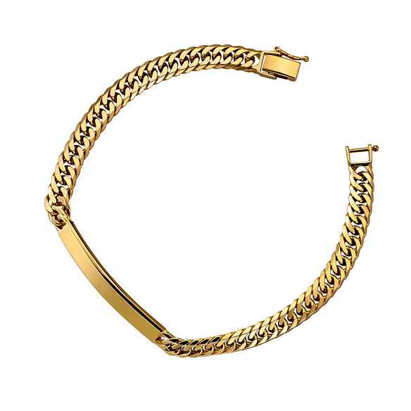 K18イエローゴールド プレートチェーンブレスレット （6面カットダブル