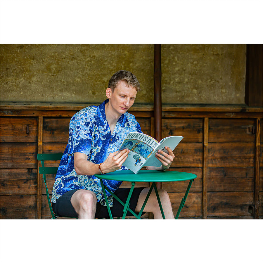 北斎館オーダーカラー】コットンアロハ 「怒涛図男浪」（どとうず お