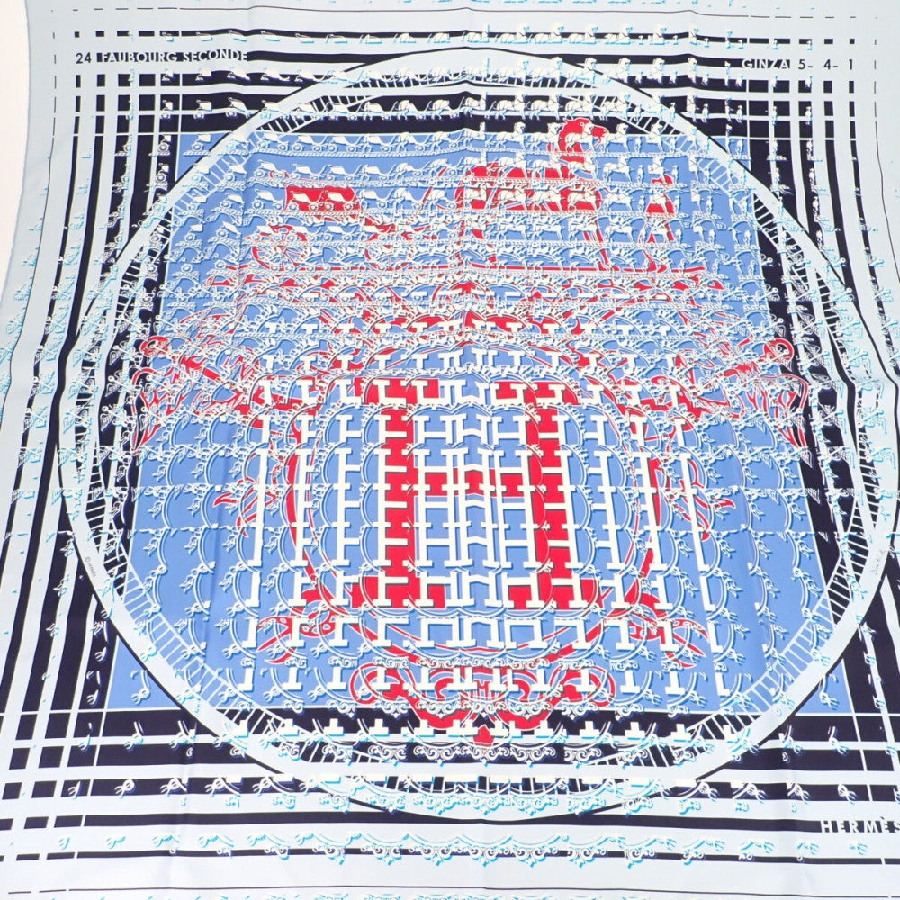 エルメス HERMES カレ90 銀座店10周年記念限定 スカーフ シルク ブルー