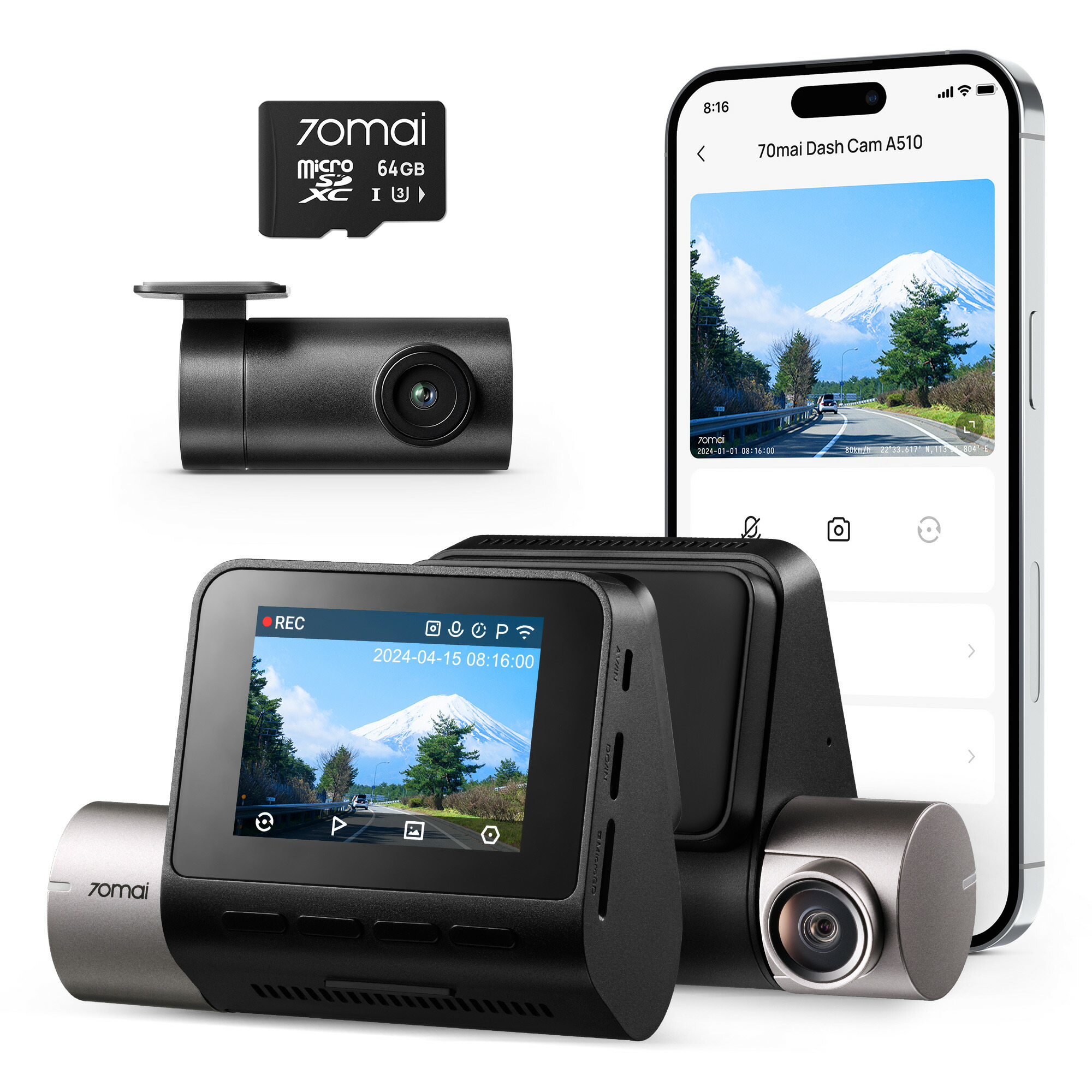 楽天市場】【前後2カメラ 370万画素超強暗視】 70mai Dash Cam A410