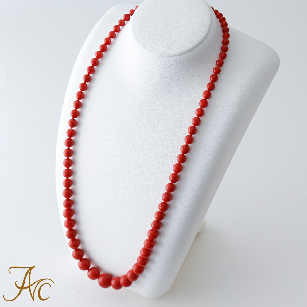 楽天市場】≪1年保証付き≫ 日本産血赤珊瑚6.0〜9.8ミリ玉47センチK14