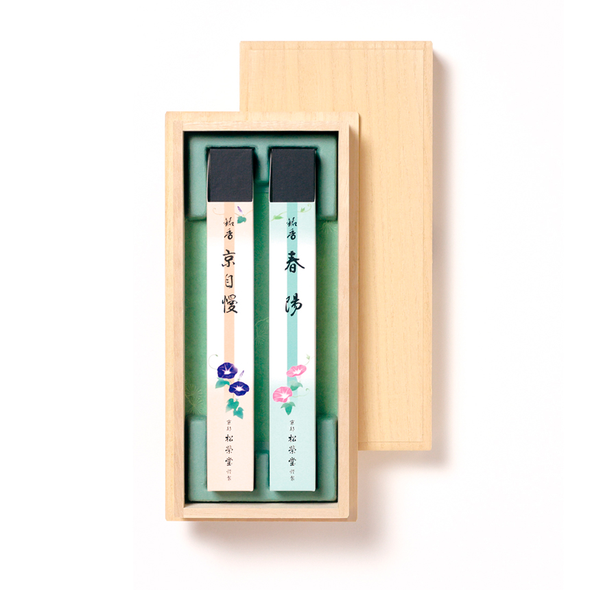 ウェブショップ高級線香 春陽/京自慢 短（朝顔）桐箱入: 香りを贈る