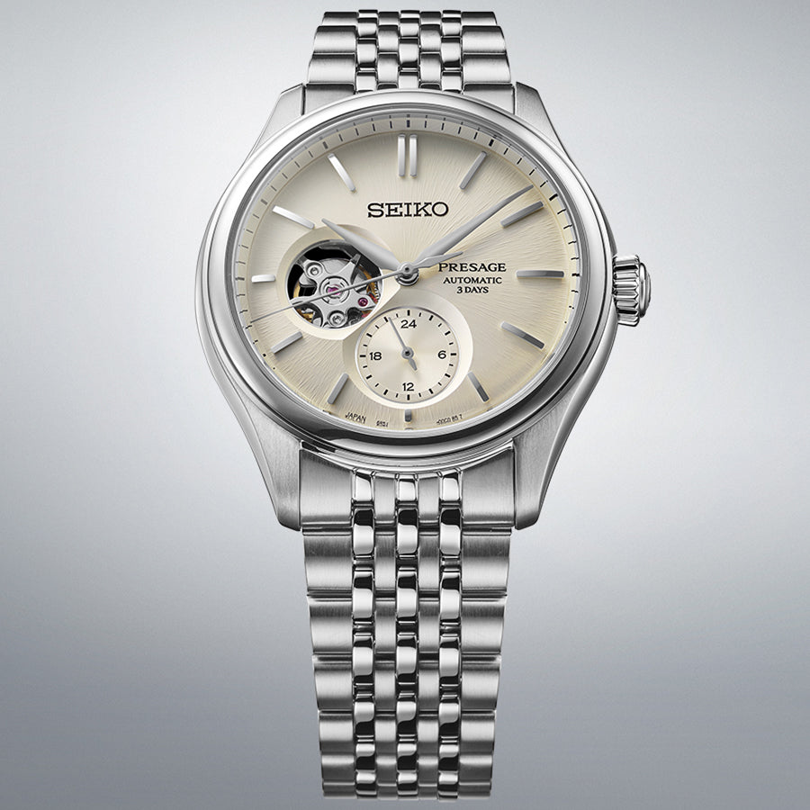 セイコー プレザージュ クラシック 素色ダイヤル オープンハート