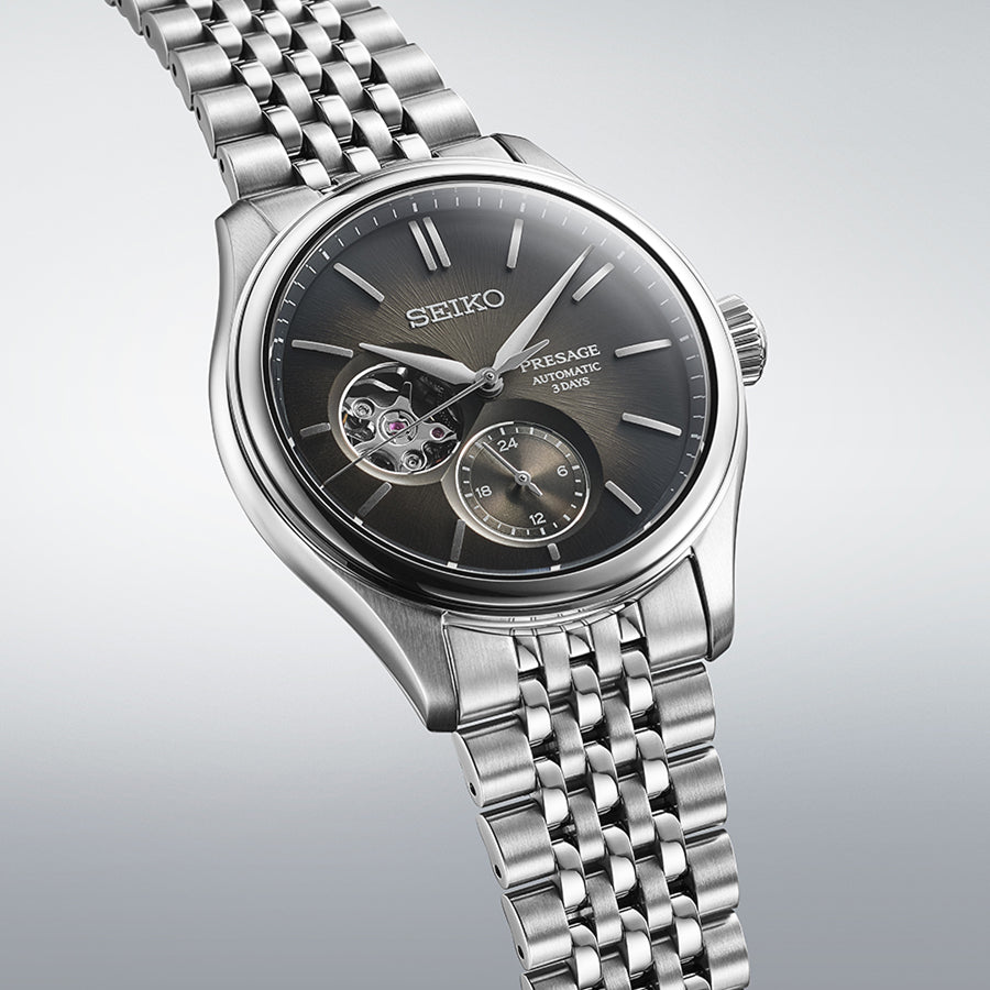 セイコー プレザージュ クラシック 墨色ダイヤル オープンハート