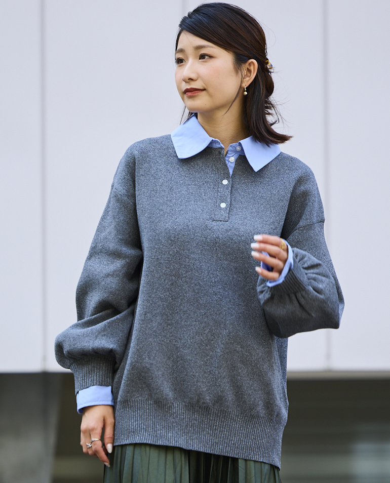 12Gシャツ襟ポロニットプルオーバー - YEVS