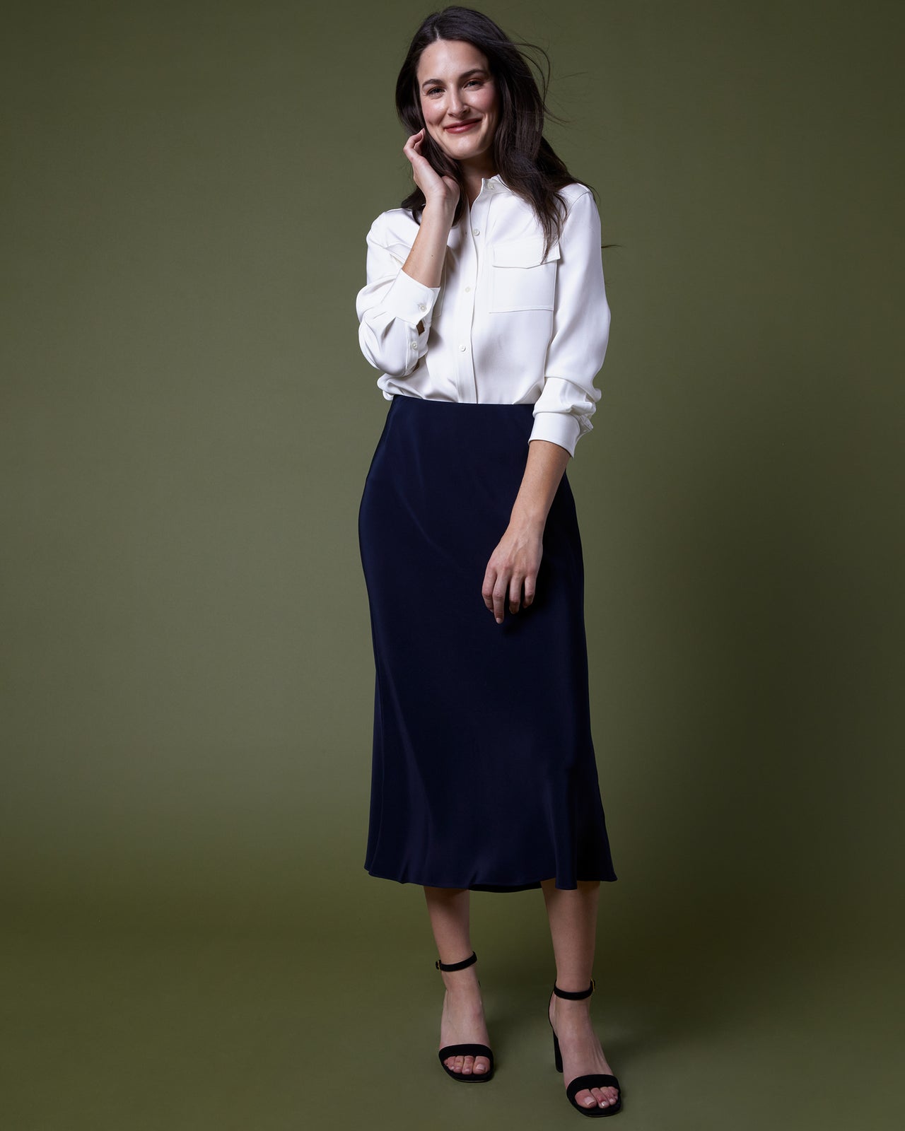 Mare Slip Skirt in Navy Silk Crepe de Chine | Shop Ann Mashburn