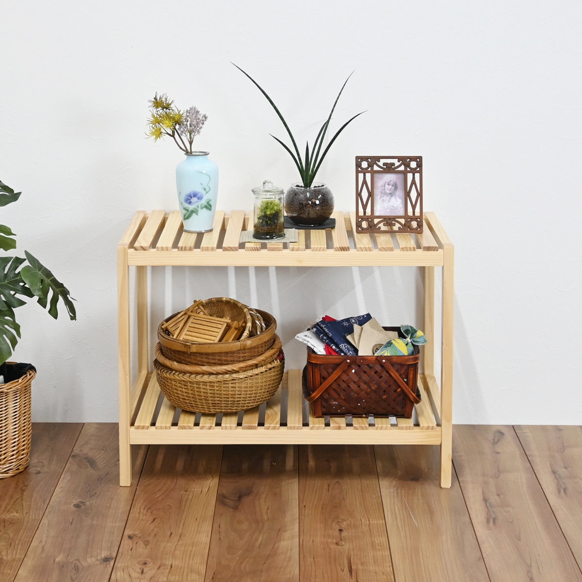 ウッドラック 2段 天然木 すのこラック 幅60cm （ ラック 収納 家具