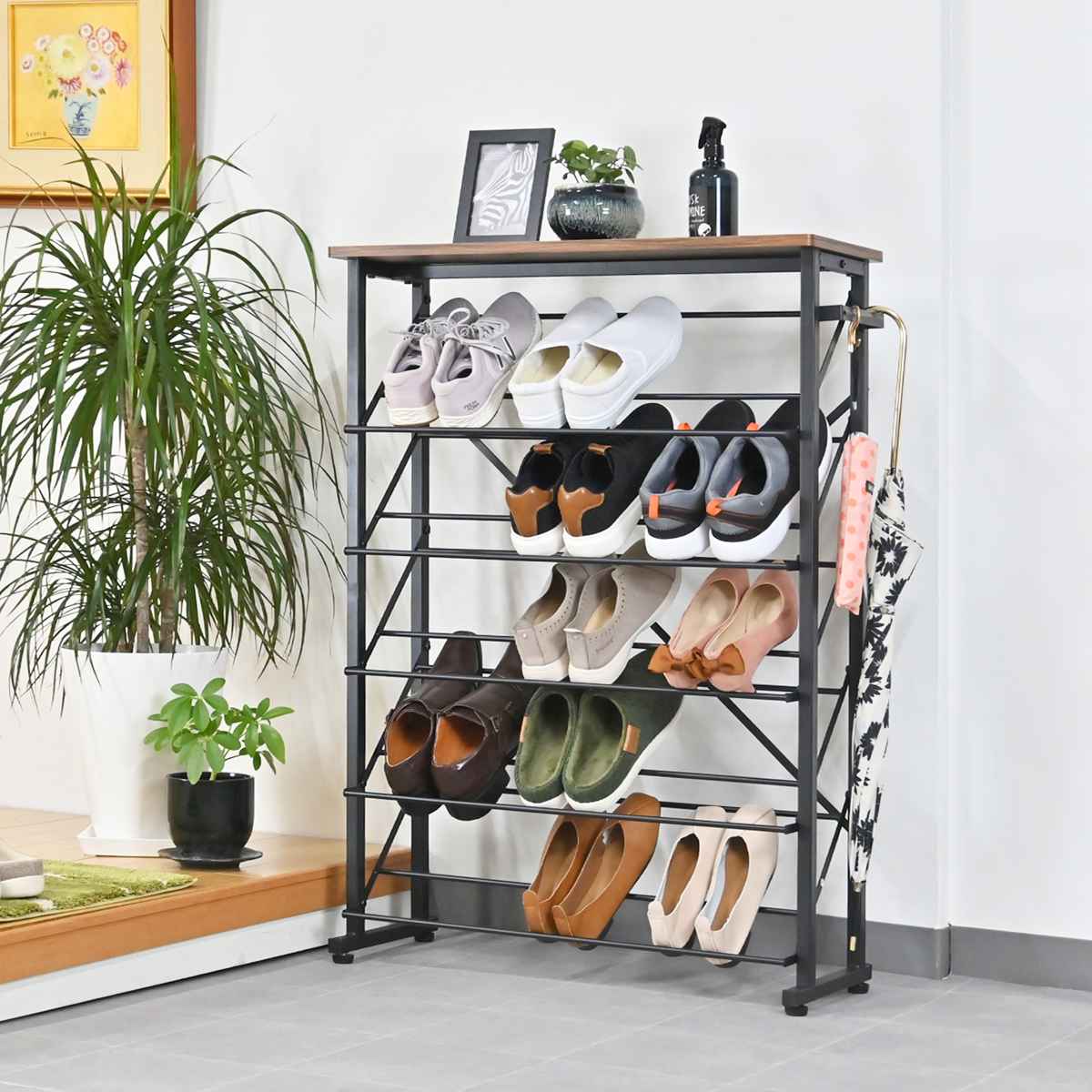 シューズラック 幅75.5cm 5段 ワイドタイプ（ 靴 収納 下駄箱 スリム