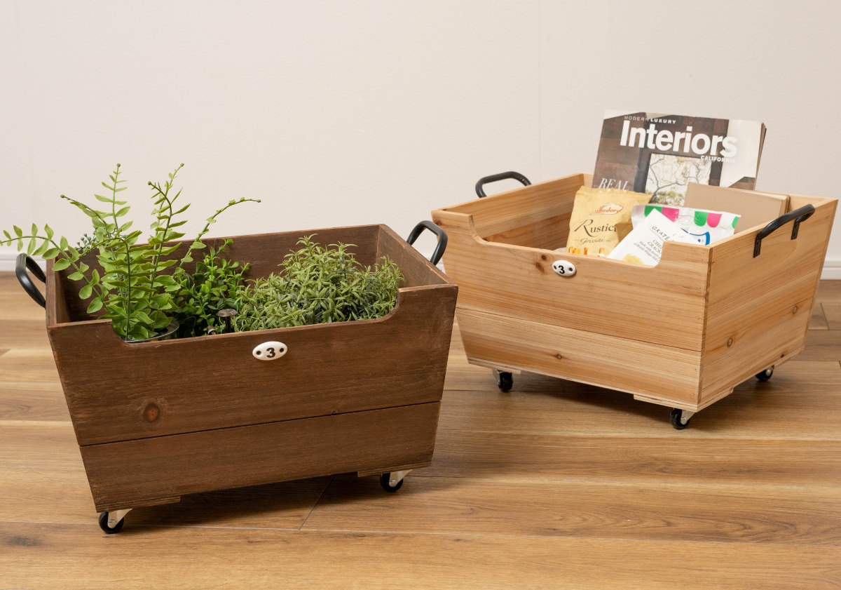 収納ボックス キャリーボックス キャスター付き 木製 （ 木製ボックス