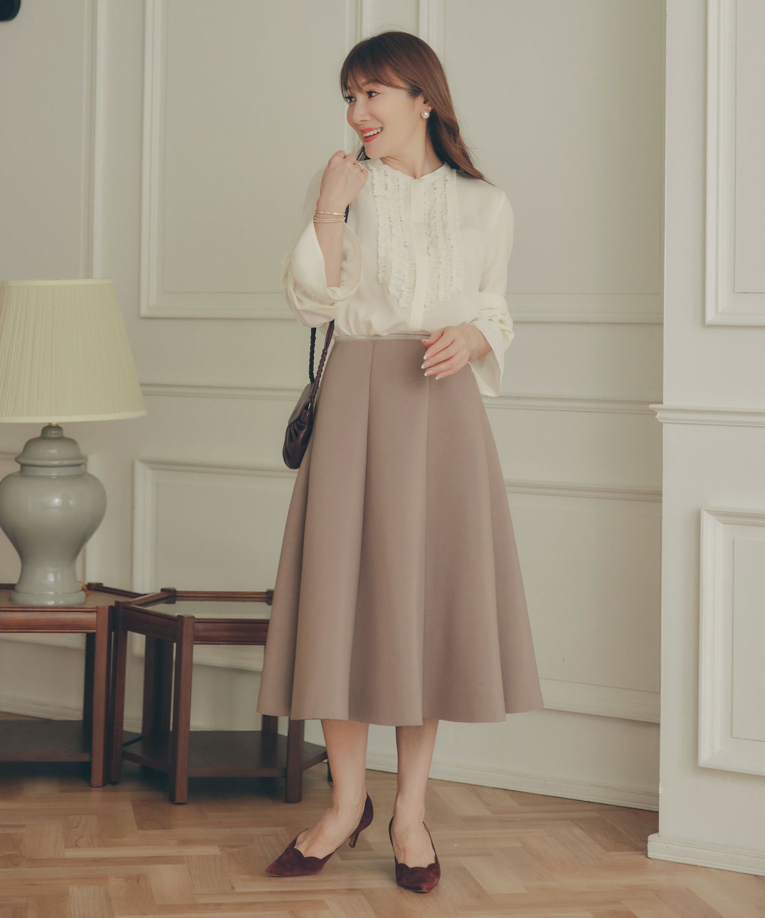 TIME-SALE ボンディング フレア スカート Liala×PG 全5色｜lpg612-0302