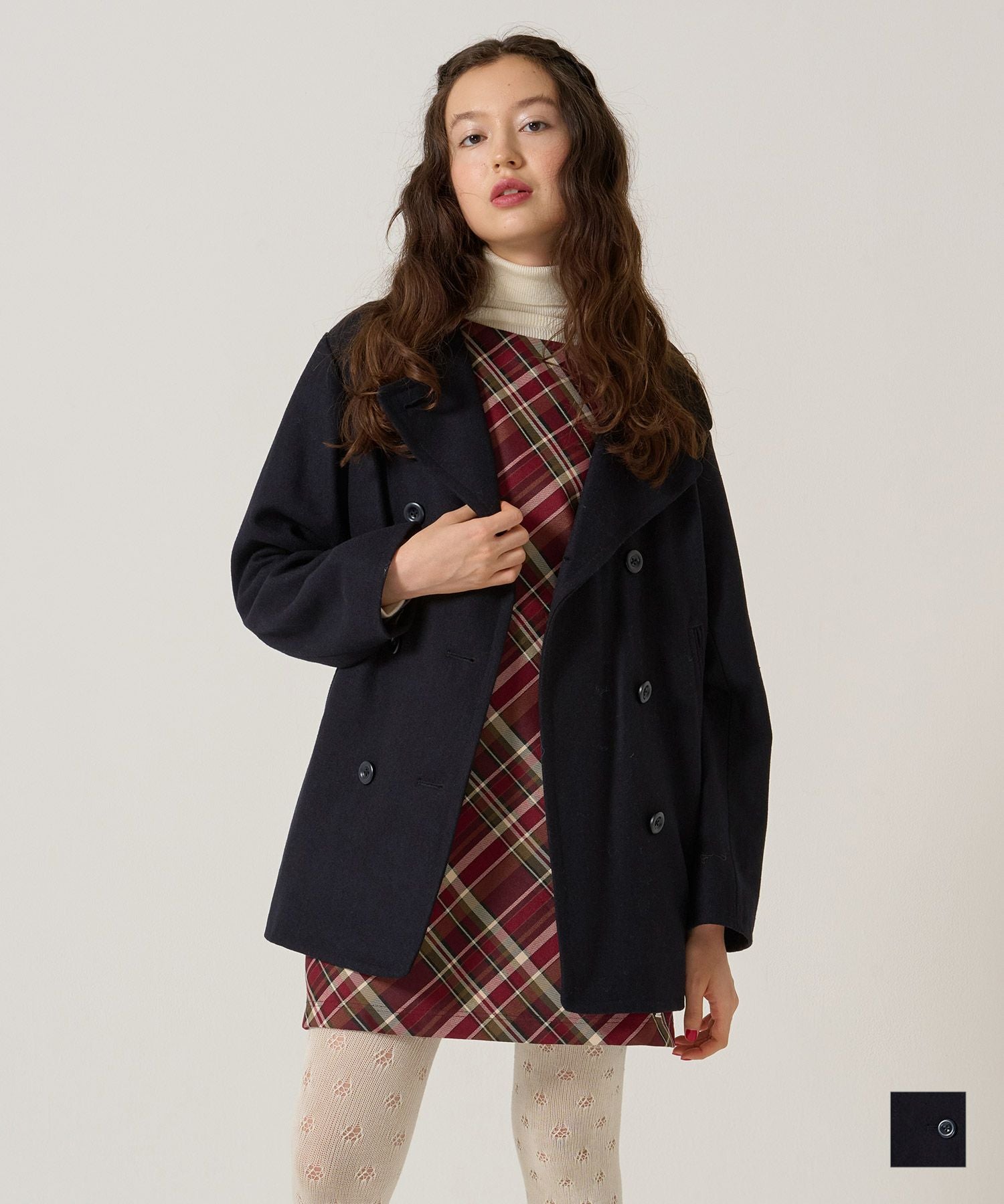 ハート刺繍 ウールミックス ピーコート TINA：JOJUN 全1色｜tnj141