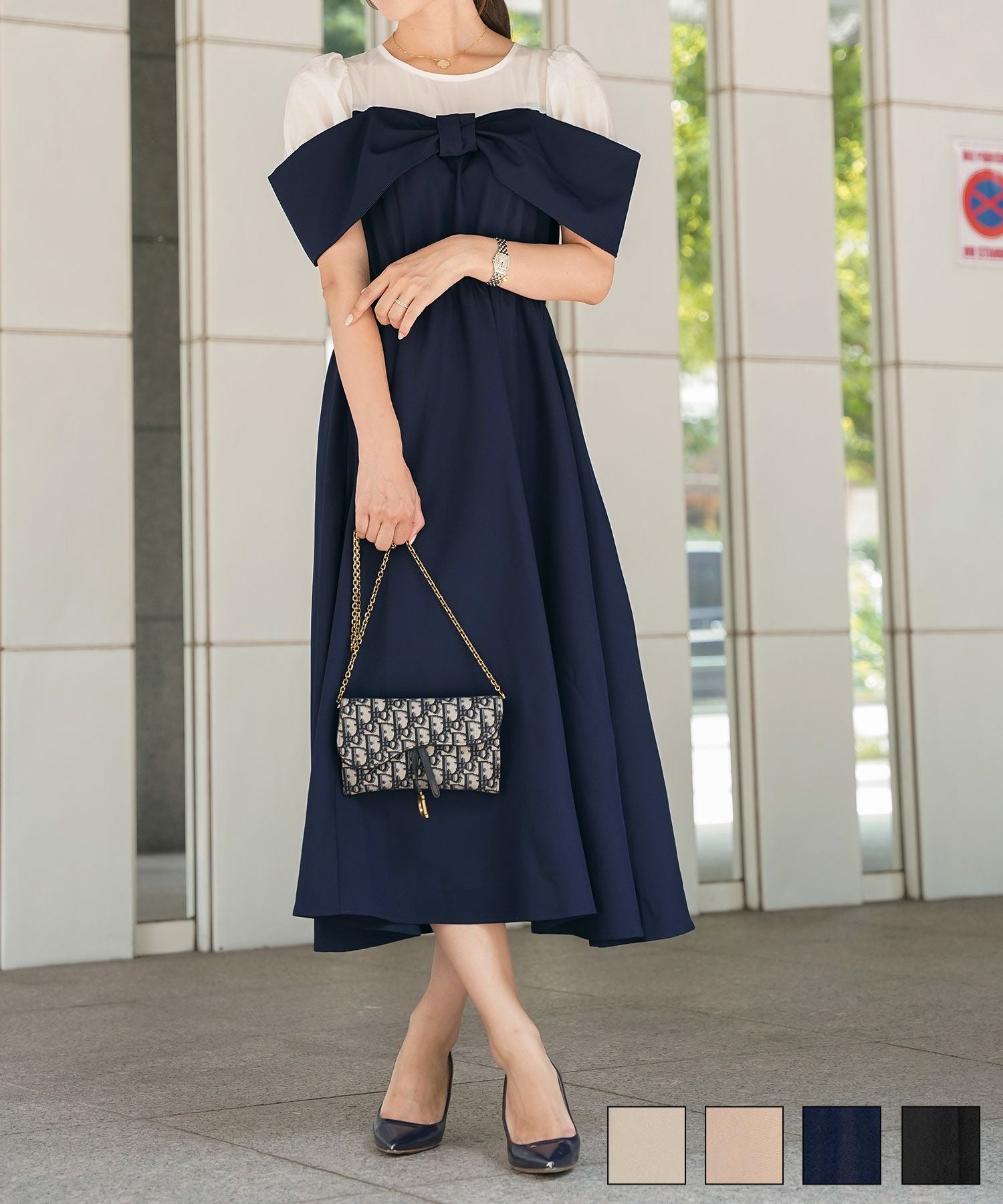 シアー ドッキング リボン ワンピース le reve vaniller 全4色｜lvn321