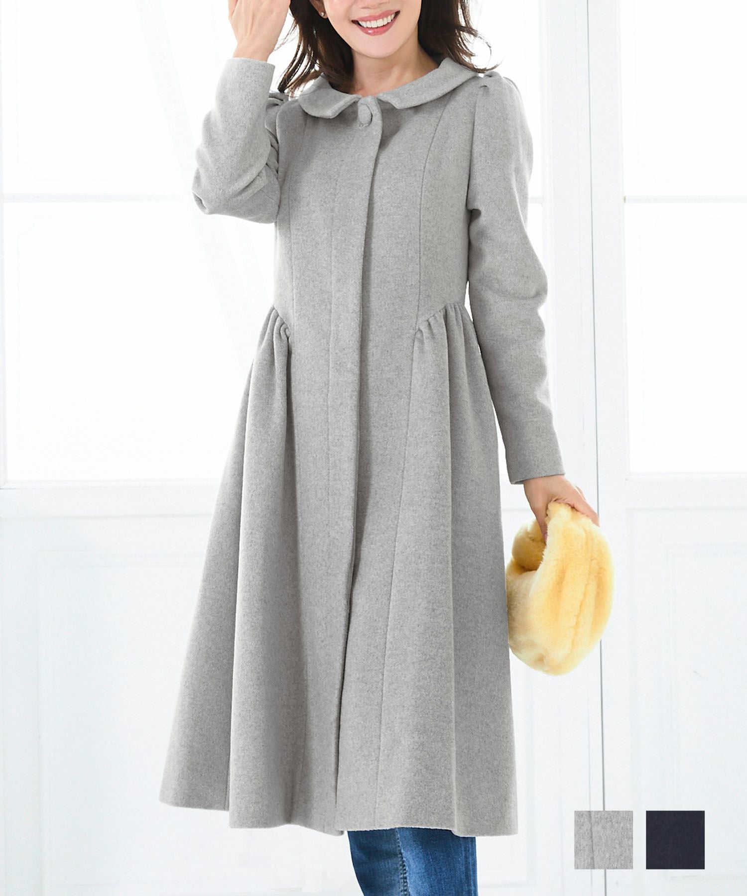 OUTLET-SALE テーラーカラー ダブル釦 ツイード コート Liala×PG 全6色