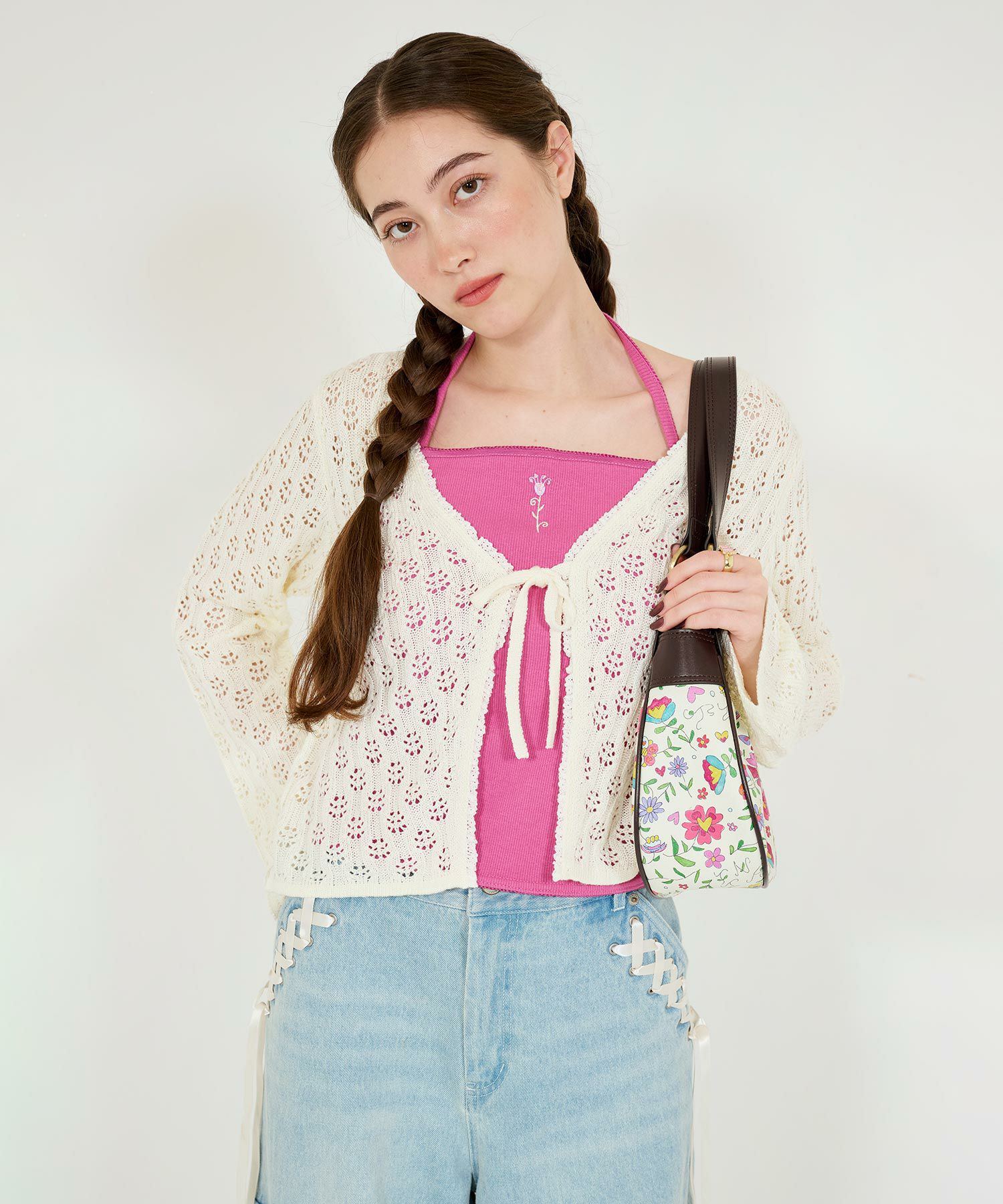 フロントリボン ニットカーディガン TINA：JOJUN 全3色｜tnj411-0580