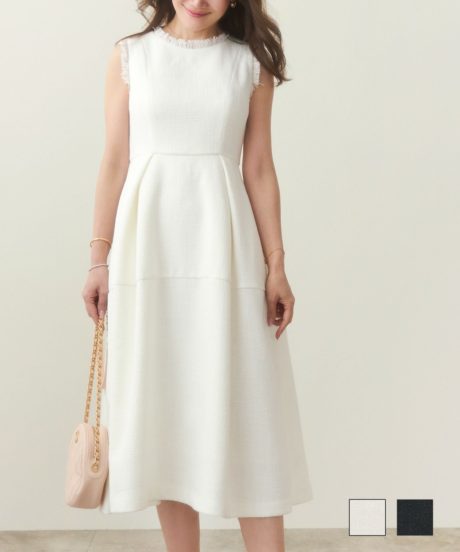 TIME-SALE ツイード フリンジ ワンピース Liala×PG 全2色｜lpg341-1833