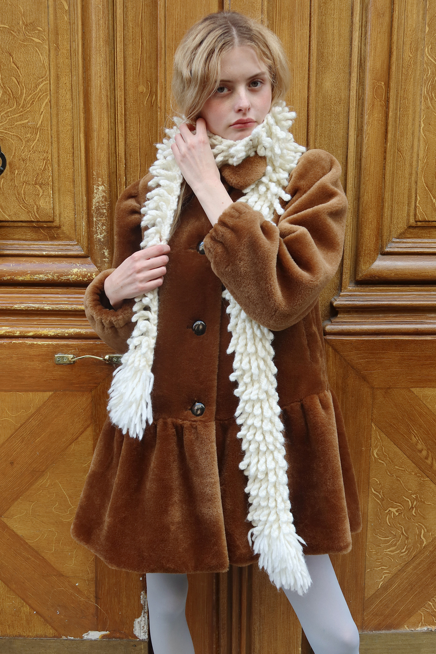 SN Ruffled Shearling Fur Coat (Brown) | ファッション通販サイト NUGU