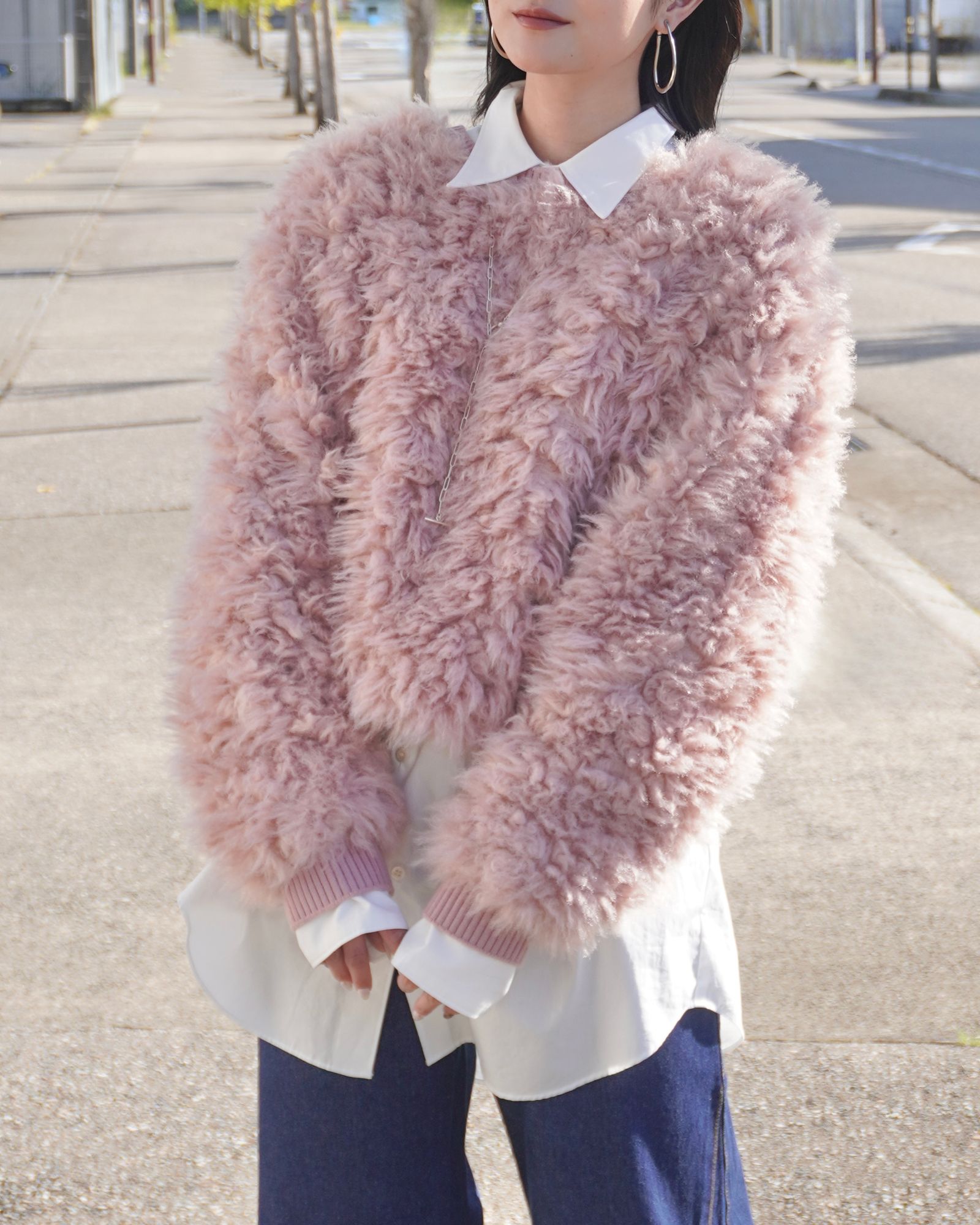 THINK FUR - 2Way Fur×Knit Tops (ピンク) / 2ウェイファー×ニット