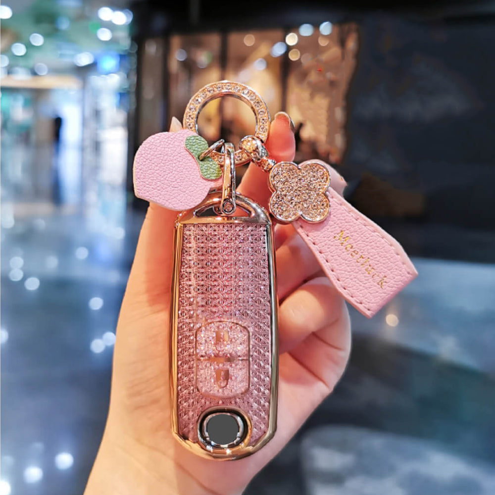 マツダ】ビジューキーリング＆ピーチチャーム付 スマートキーケース〔A